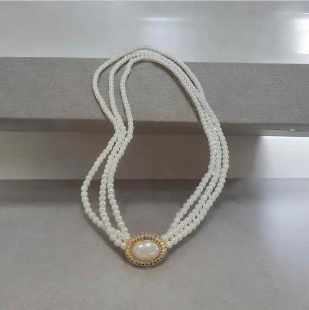 Vintage Multi-Strand Faux Pearl Necklace with Rhinestone Clasp